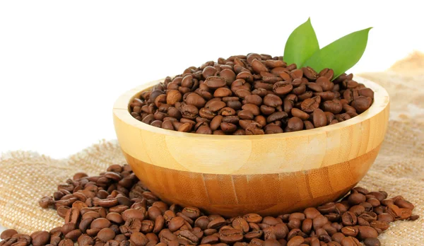 Coffee beans in bowl on white background — Stock Photo, Image