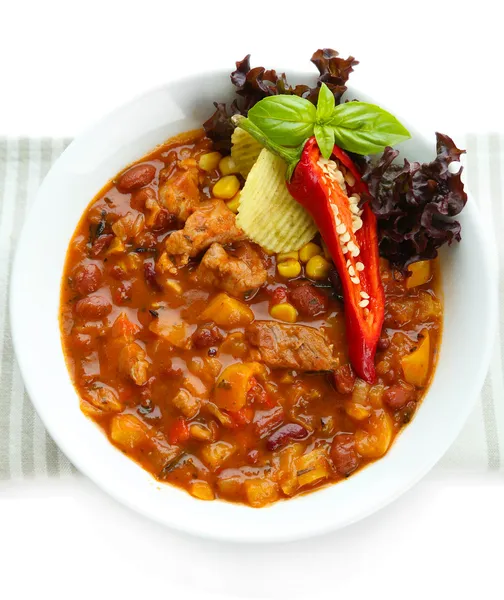 Carne de Maíz de Chili - comida tradicional mexicana, aislada en blanco — Foto de Stock