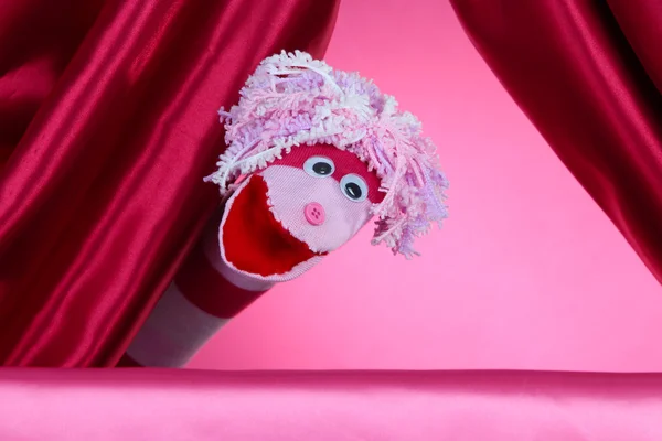 Puppet show on pink background — Stock Photo, Image