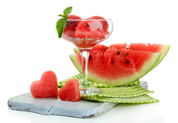 Postre de sandía fresca y sandía aislado en blanco — Foto de Stock