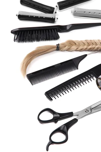 Outils professionnels de coiffeur isolés sur blanc — Photo