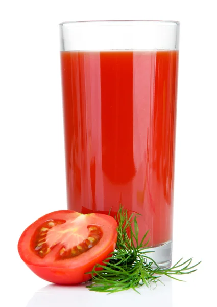 Jus de tomate en verre, isolé sur blanc — Photo