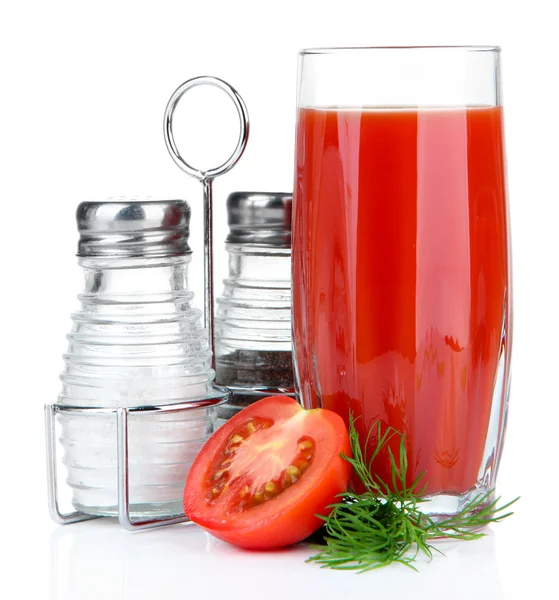 Tomato juice in glass, isolated on white — Stock Photo, Image