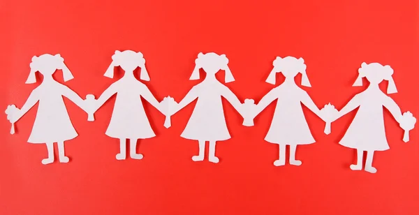 Paper people in social network concept on red background — Stock Photo, Image