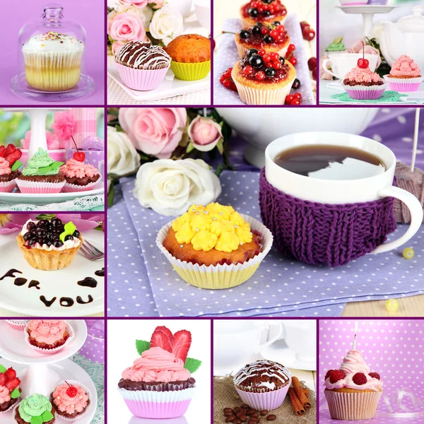 Collage van verschillende smakelijke cupcakes — Stockfoto