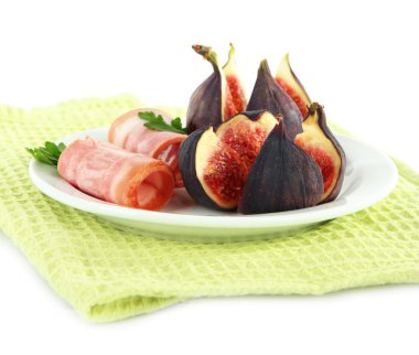 beyaz izole jambon ile lezzetli incir