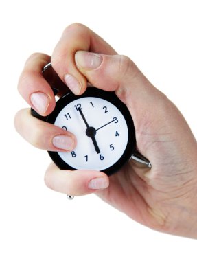 çalar saat üzerinde beyaz izole el
