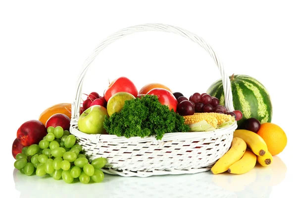 Різні фрукти та овочі ізольовані на білому — стокове фото