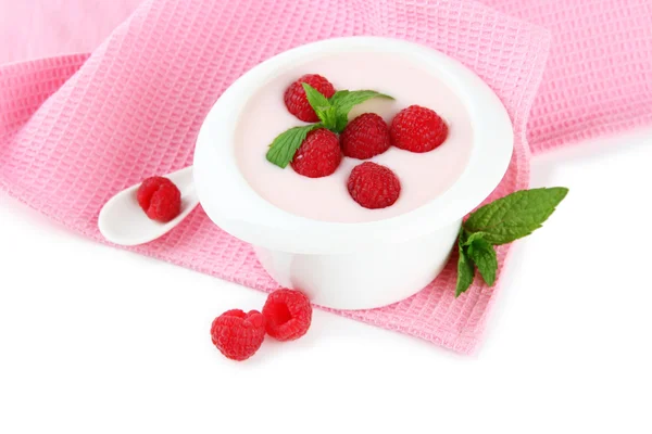 Delicious yogurt with berries isolated on white — Stock Photo, Image