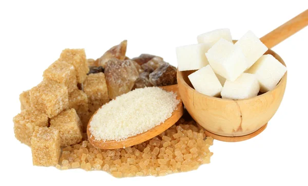 Различные типы сахара изолированы на белом — стоковое фото