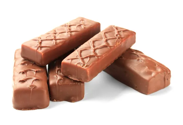 Delicious chocolate bars isolated on white — Stock Photo, Image