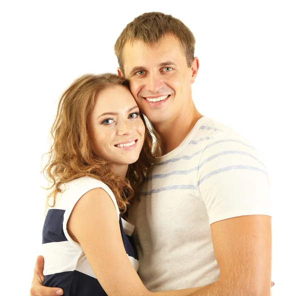 Casal jovem isolado em branco — Fotografia de Stock