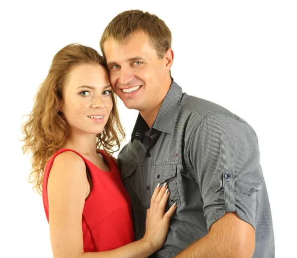 Casal jovem isolado em branco — Fotografia de Stock