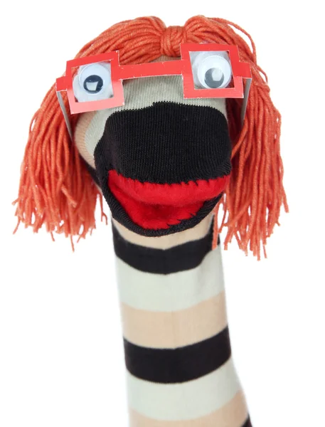 Cute sock puppet isolated on white — Stock Photo, Image