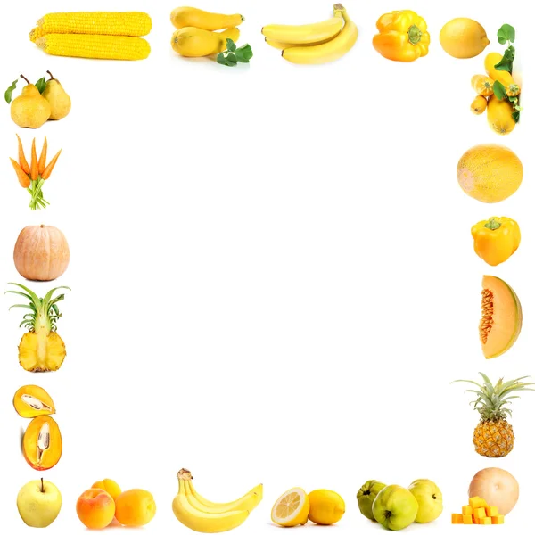 Quadro de frutas e legumes isolados em branco — Fotografia de Stock