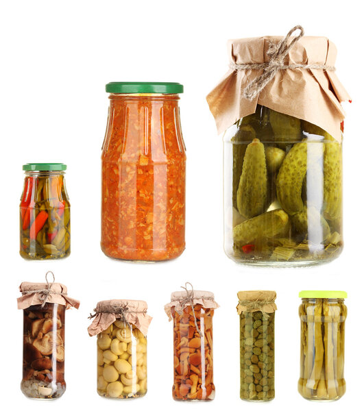 Set of canned vegetables isolated on white