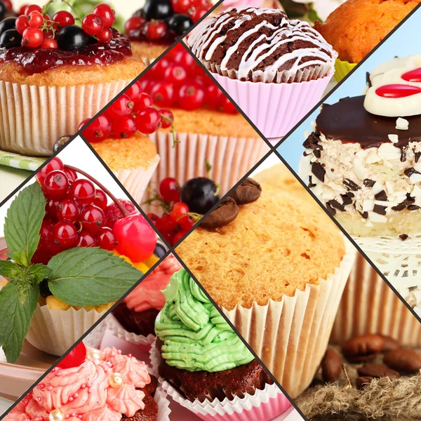 Koláž různých chutné koláčky — Stock fotografie