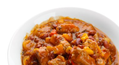 Chili Corn Carne - traditional mexican food, isolated on white