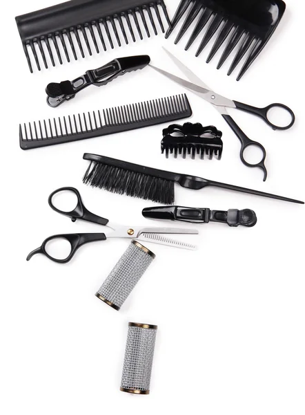 Outils professionnels de coiffeur isolés sur blanc — Photo