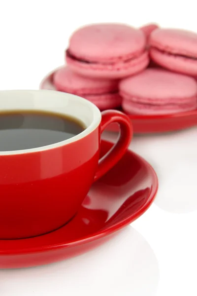 Coffee and macaroons isolated on white — Stock Photo, Image