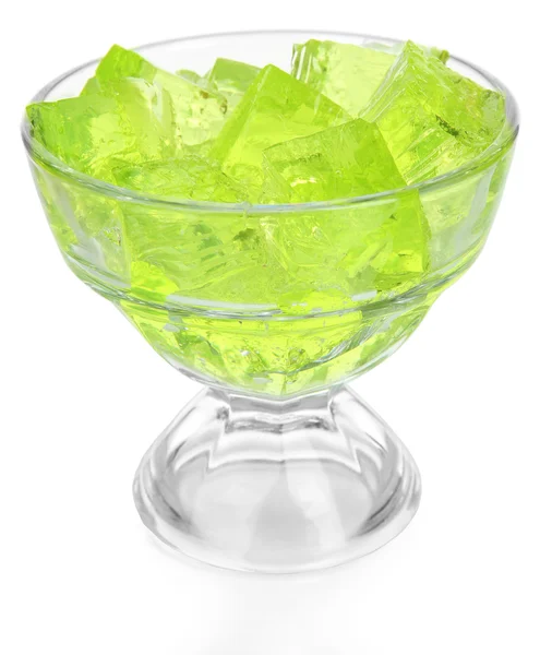 Tasty jelly cubes in bowl isolated on white — Stock Photo, Image