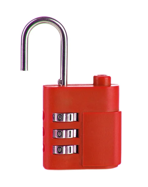 Red padlock isolated on white — Stok fotoğraf