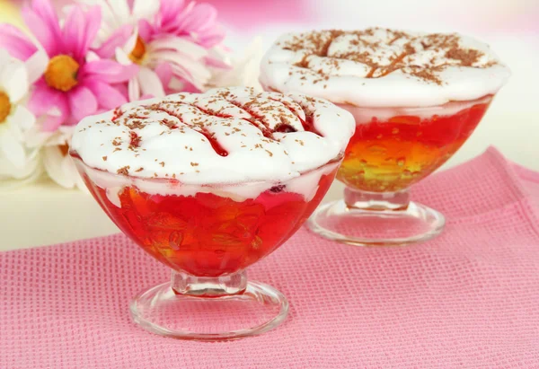 Tasty jelly in bowls on table close-up — Stock Photo, Image