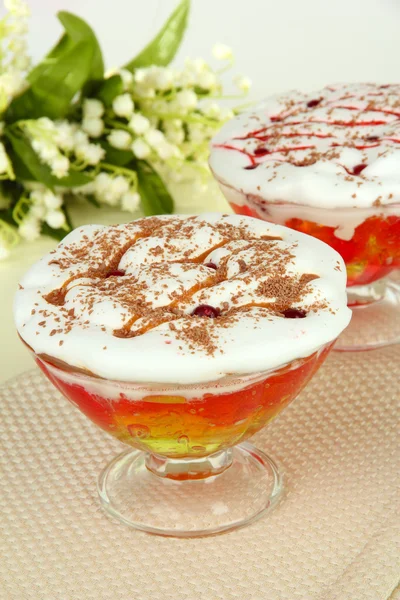 Tasty jelly in bowls on table close-up — Stock Photo, Image