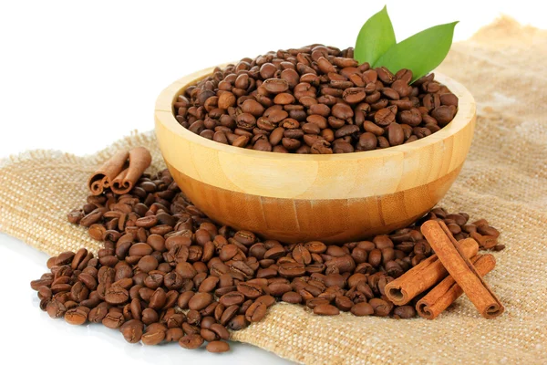 Coffee beans in bowl on white background — Stock Photo, Image