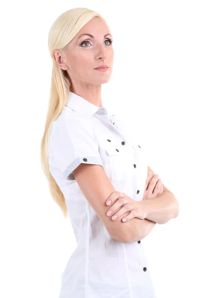 Retrato de mulher de negócios isolado no branco — Fotografia de Stock