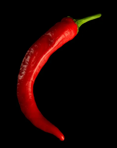Czerwony ostry pieprz chili izolowany na czarno — Zdjęcie stockowe