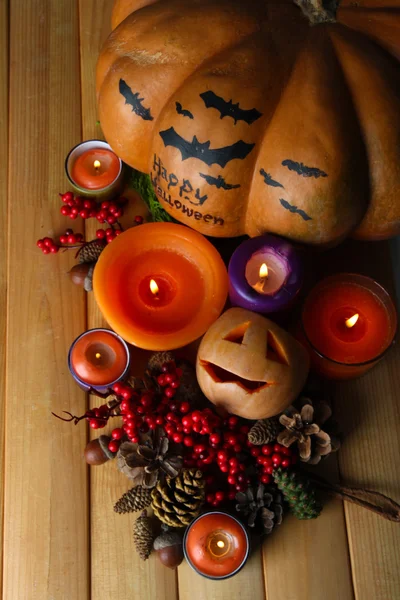 Composition for Halloween with on wooden table close-up — Stock Photo, Image