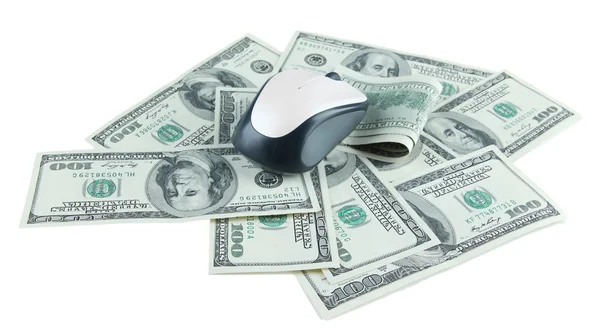 Bilgisayar fare üzerinde beyaz izole dolar — Stok fotoğraf