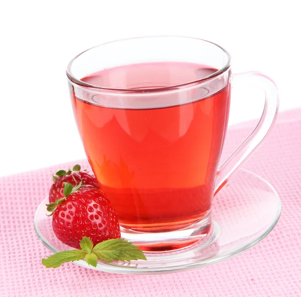 Delicious strawberry tea on table on white background — Stock Photo, Image