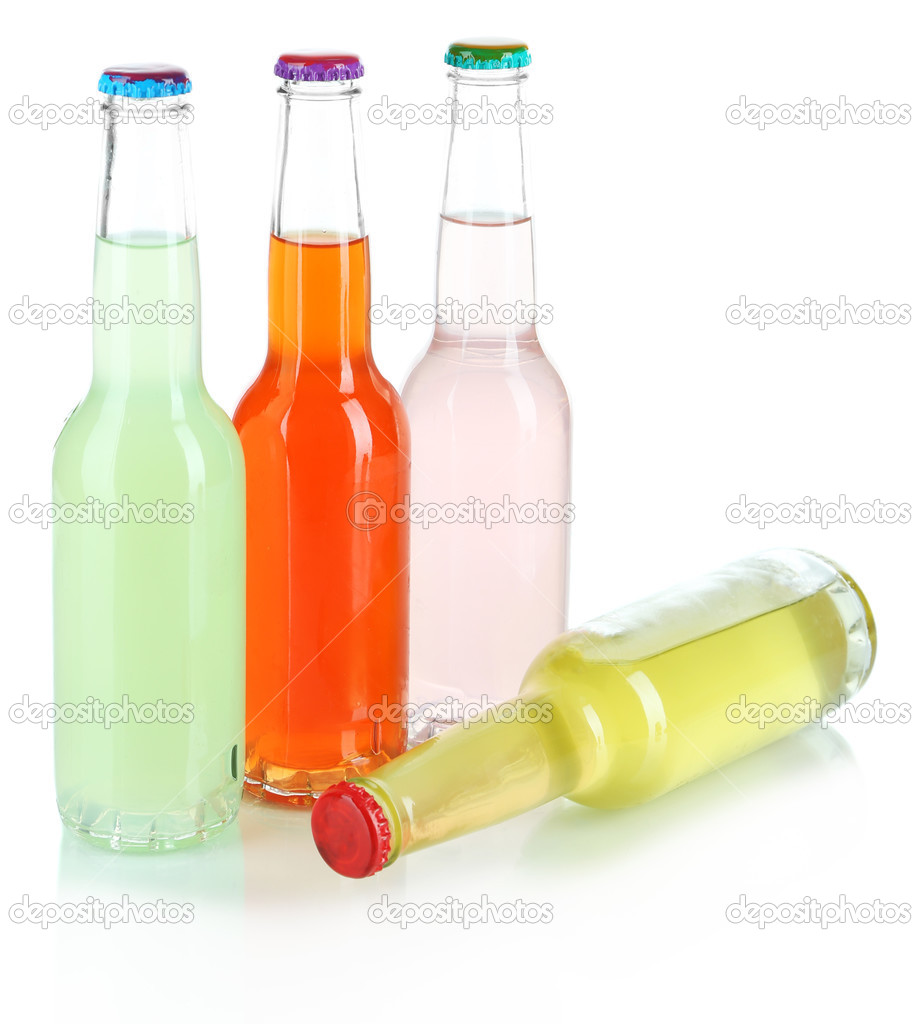Drinks in glass bottles isolated on white