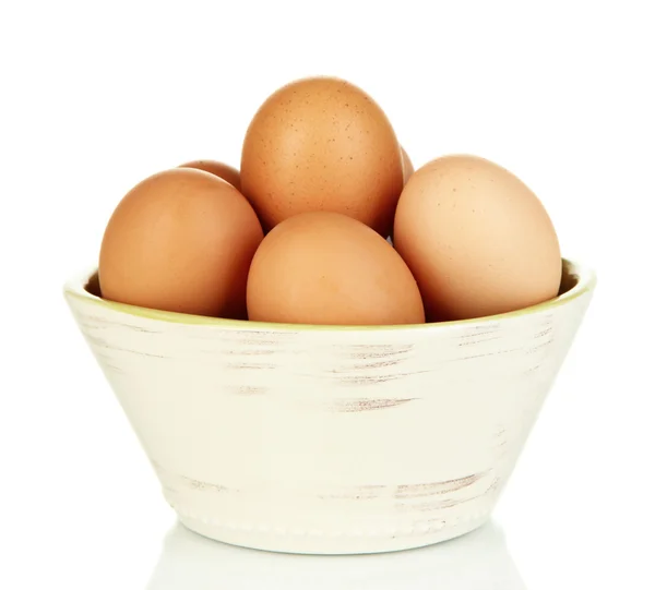 Eggs in bowl isolated on white — Stock Photo, Image