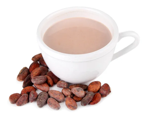 Kakao drink och kakaobönor isolerad på vit — 图库照片