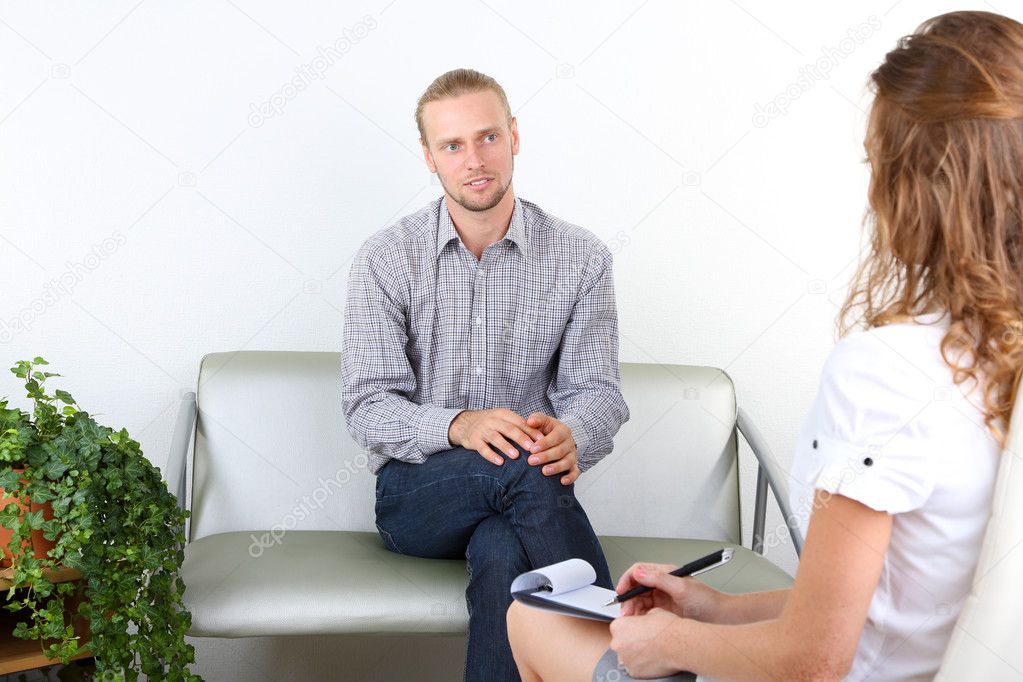 Man with problem on reception for psychologist
