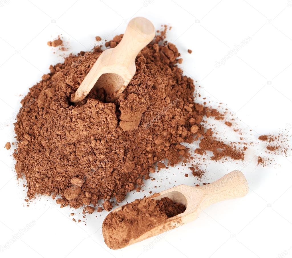Cocoa powder isolated on white