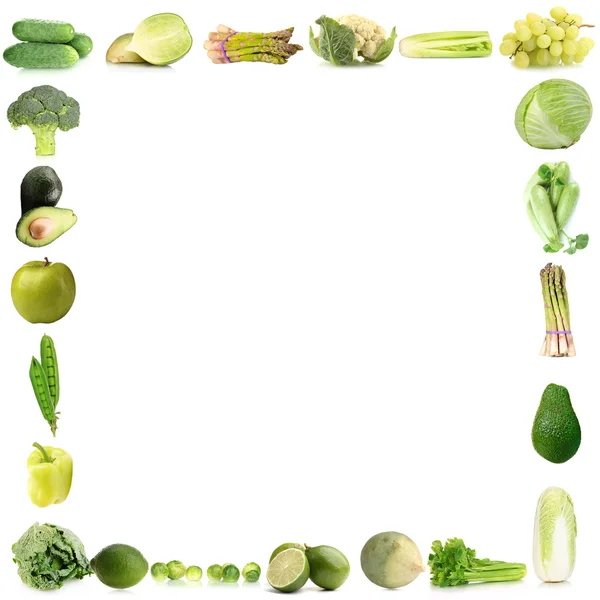 Collage-frame van groene groenten en fruit — Stockfoto