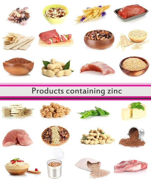 Collage of products containing zinc — Stock Photo, Image