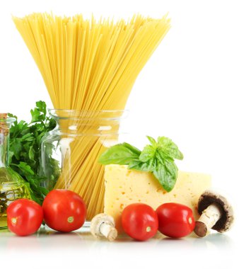 Pasta spaghetti with vegetables isolated on white