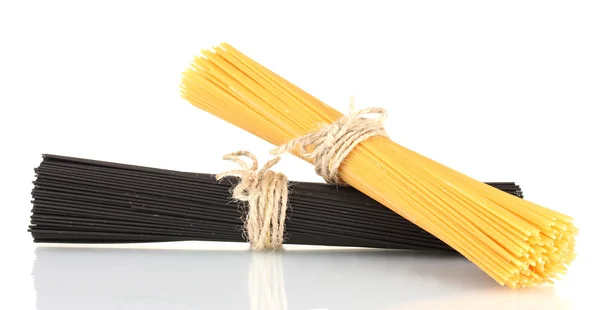 Black and yellow spaghetti isolated on white — Stock Photo, Image