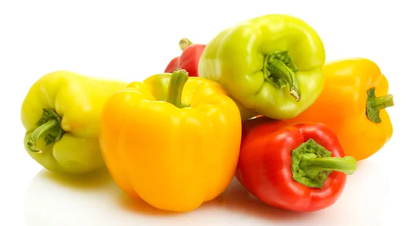 Fresh yellow, red and green bell peppers isolated on white — Stock Photo, Image