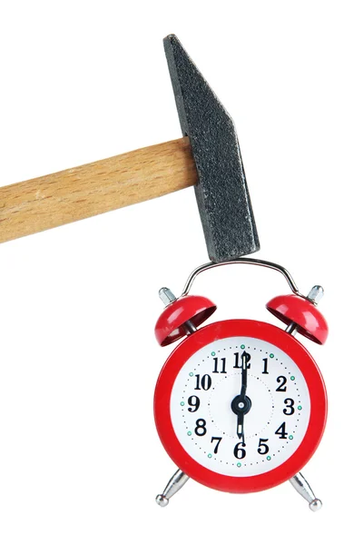 Hammer and alarm clock isolated on white — Stock Photo, Image