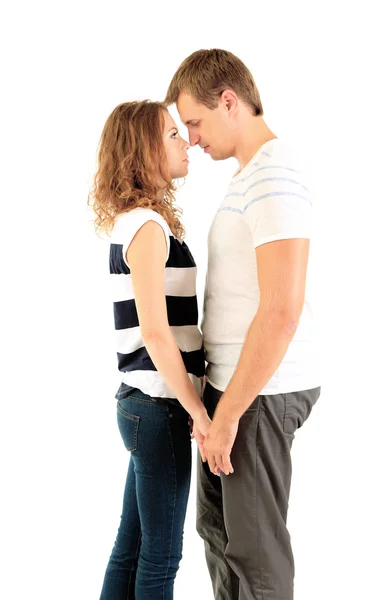 Casal jovem isolado em branco — Fotografia de Stock