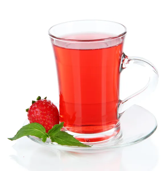 Delicious strawberry tea isolated on white — Stock Photo, Image