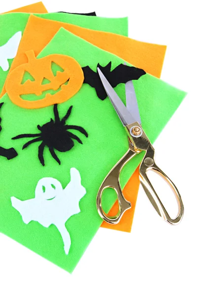 Fieltro brillante y decoraciones de Halloween hechas a mano, aisladas en blanco — Foto de Stock