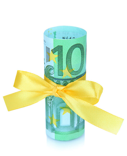 Euro with gift bow isolated on white