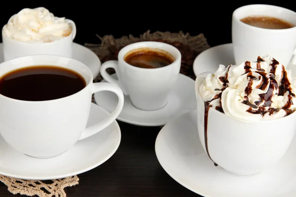 Assortment of different hot coffee drinks close up — Stock Photo, Image